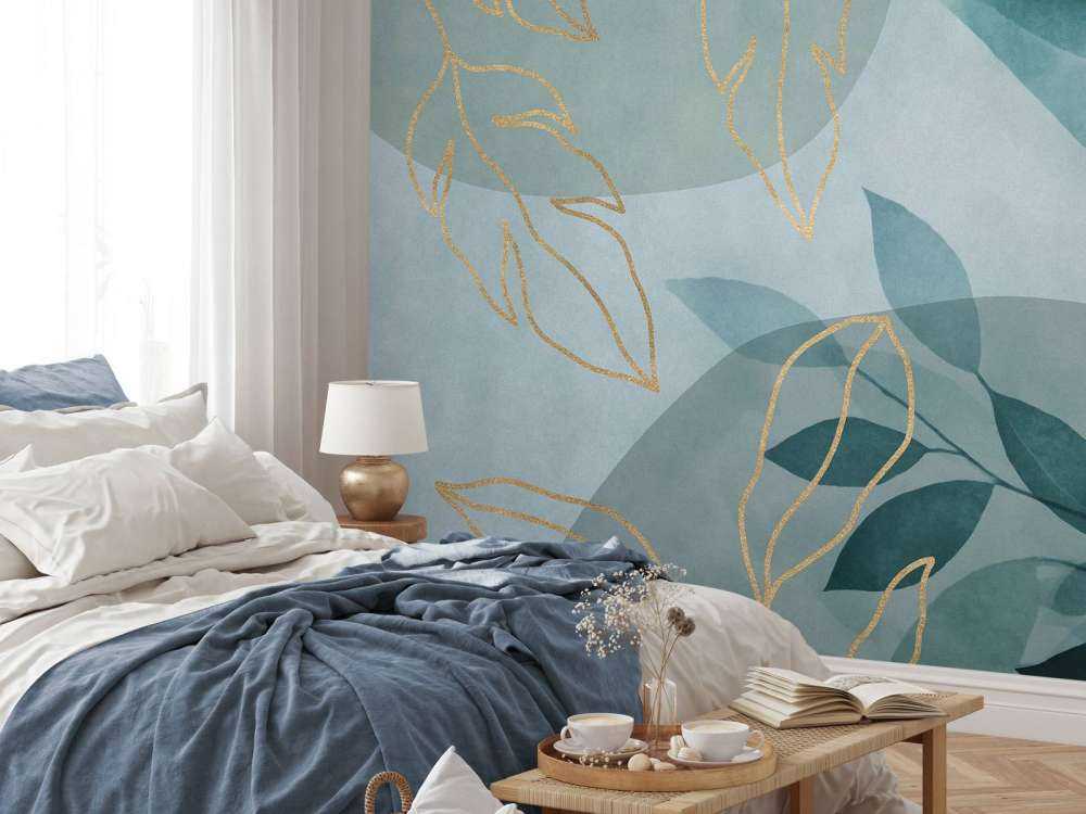 Feuillu élégance moderne nature art bleu sarcelle