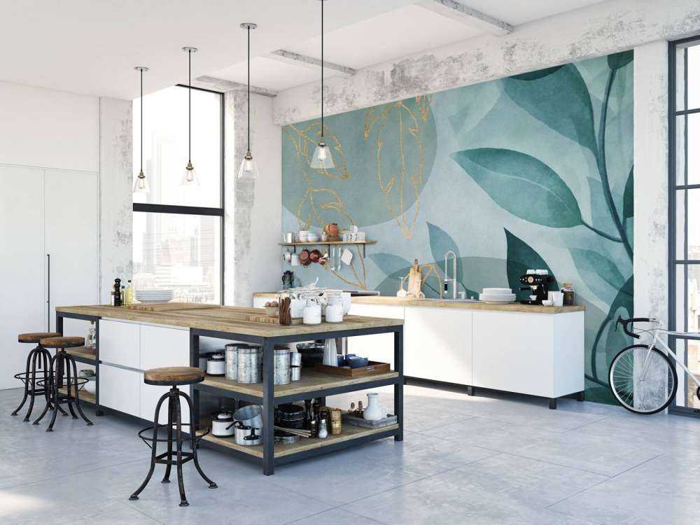 Feuillu élégance moderne nature art bleu sarcelle