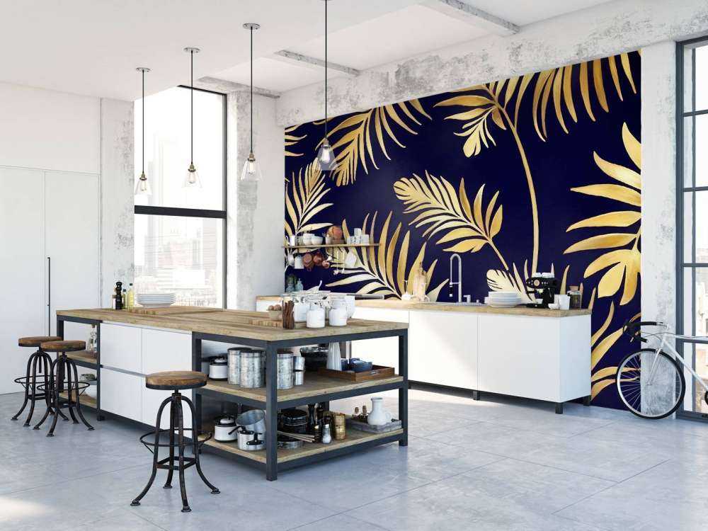 Feuilles dorées sur cuivre foncé