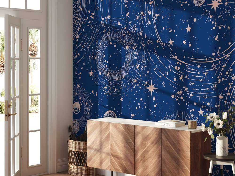 Pluie de planètes en bleu nuit