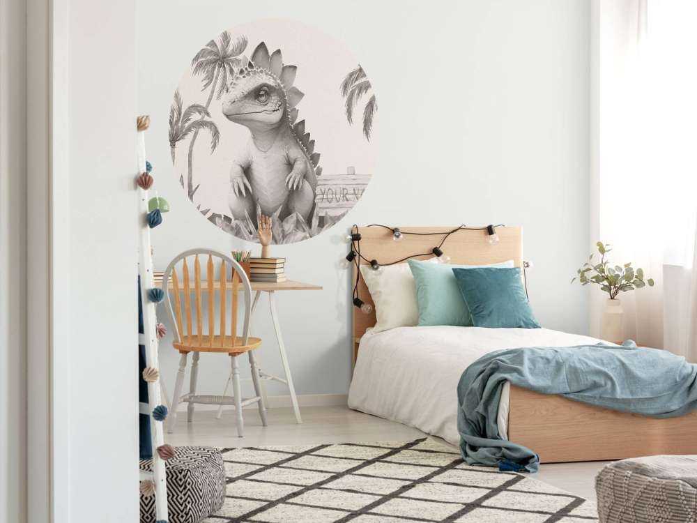 Bébé stégosaure dans la jungle beige