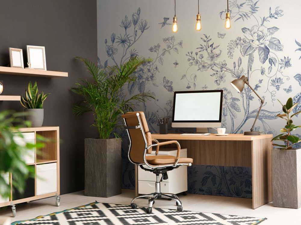 Illustration florale, bleu et blanc