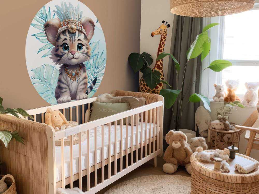 Bébé tigre et feuille bleu