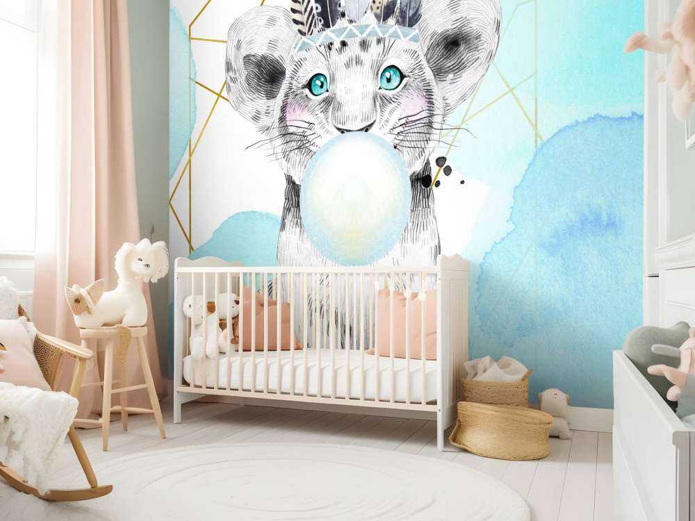 Lionceau indien et bulle de chewing-gum