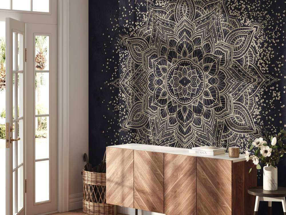 Mandala doré scintillant - marine foncé