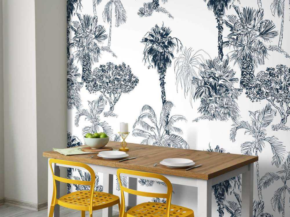 Palmiers et arbres tropicaux bleu canard