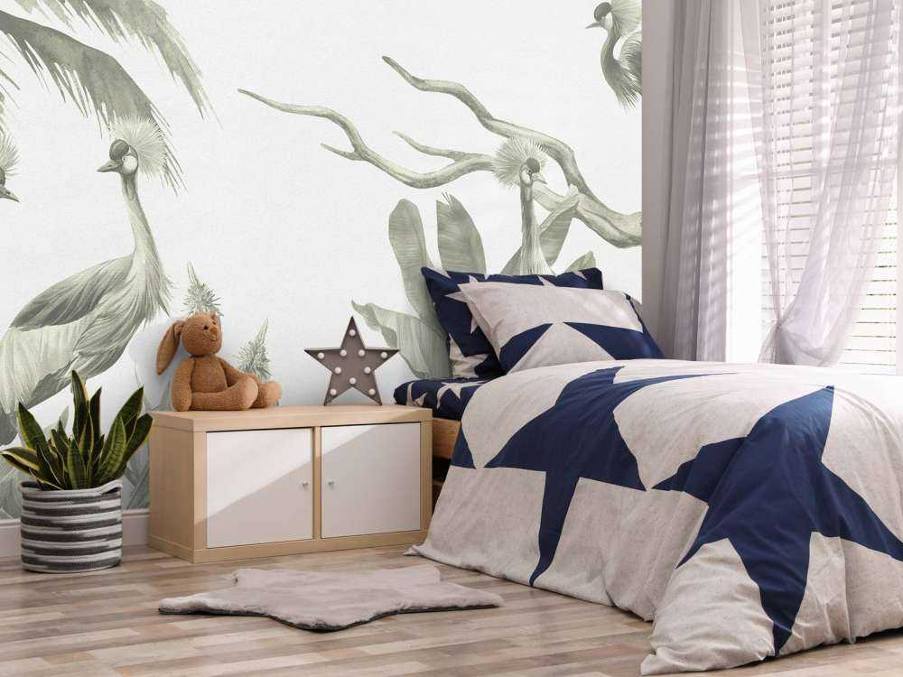 Jungle avec grues en vert d'eau