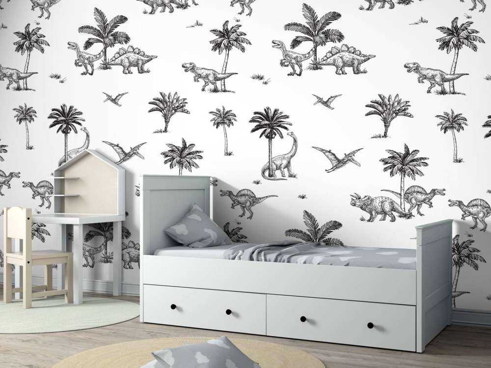 Motif de dinosaures en noir et blanc