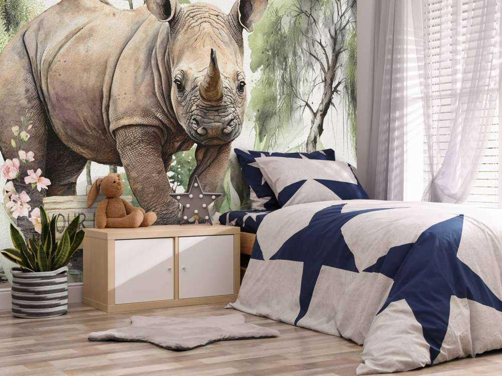 Bébé rhino dans la savane