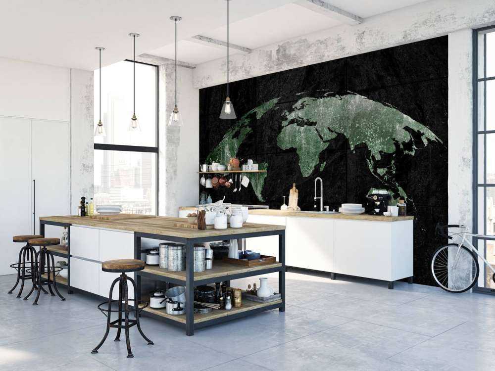 Carte du monde verte sur du béton