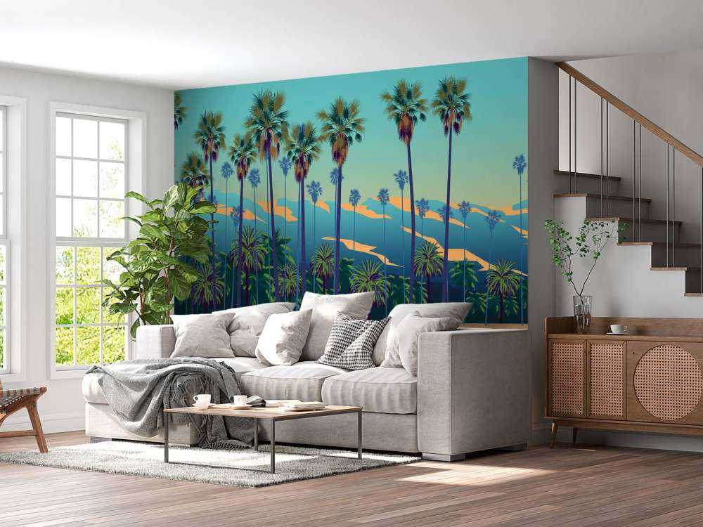 Lac dessiné avec des palmiers