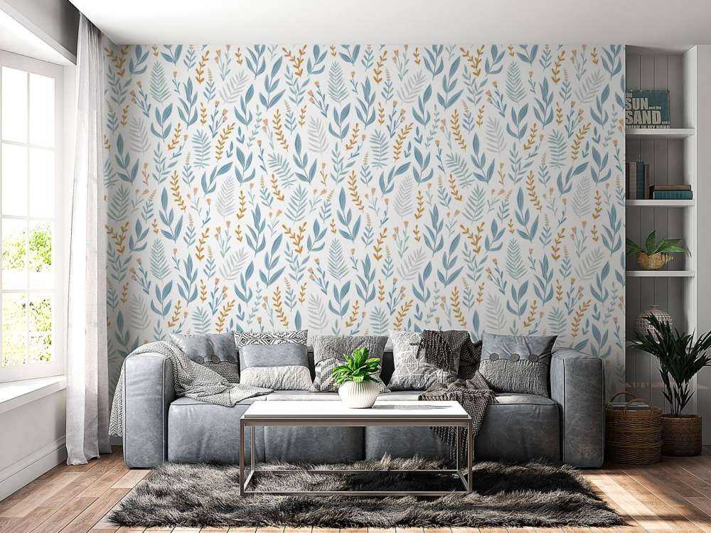 Motif avec feuilles bleues