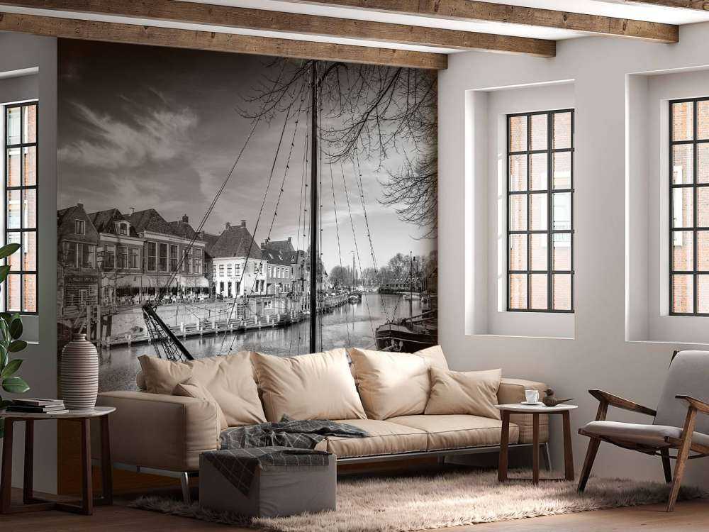Cargos historiques amarrés à Dokkum Friesland 