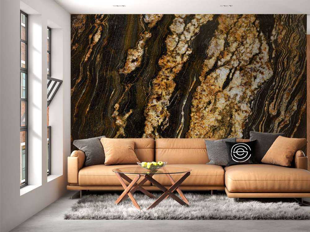 Marbre foncé avec structure en or