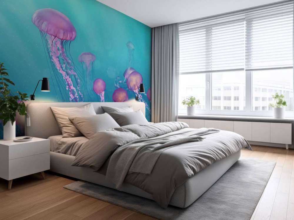 Méduse rose dans la mer bleue