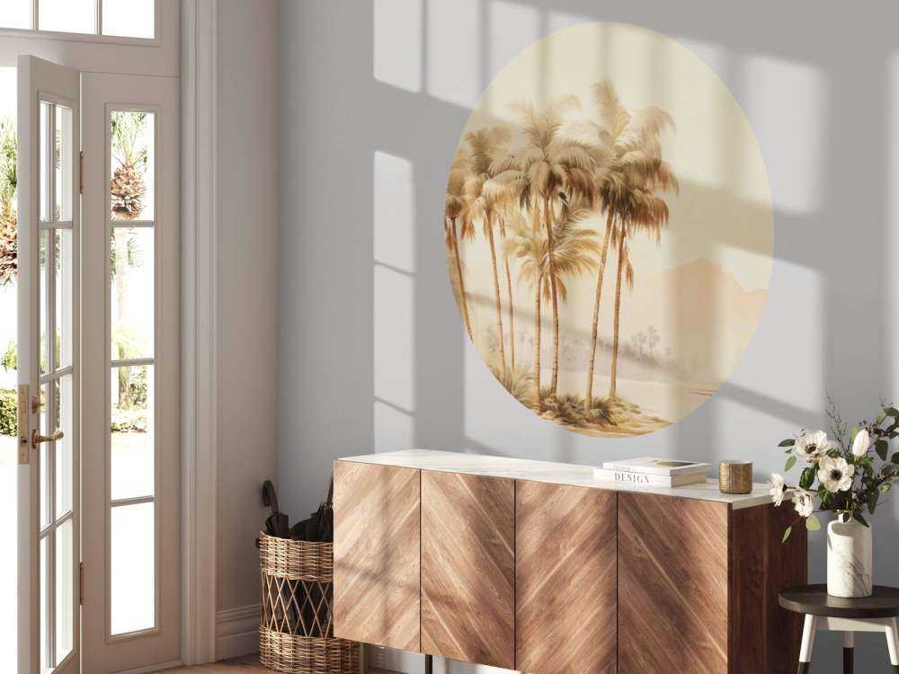 Golden desert palm tree oasis watercolor