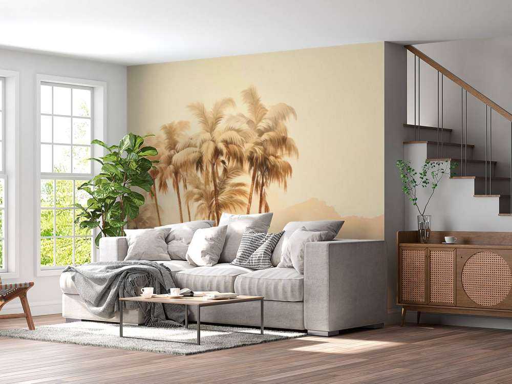 Golden desert palm tree oasis watercolor