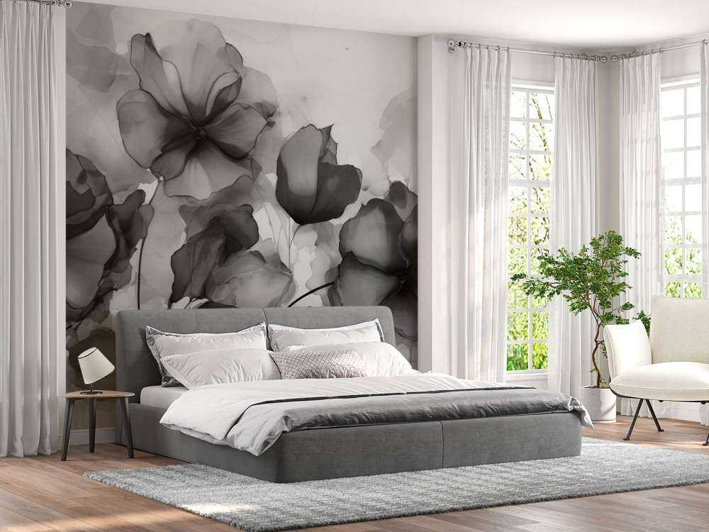 Moody ink flowers grey black