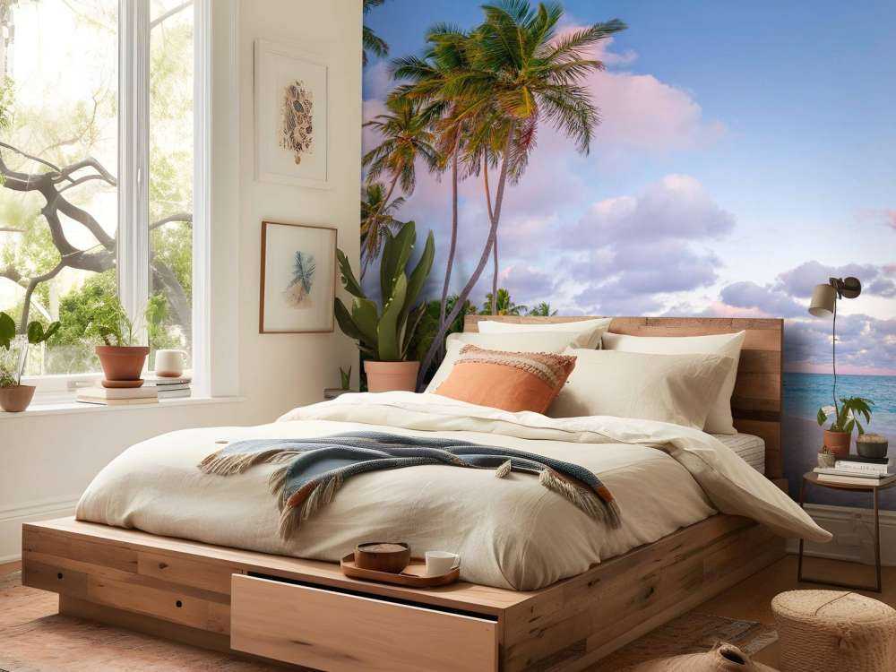 Plage tropicale au crépuscule.