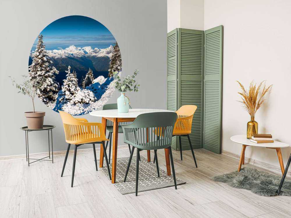 Pins enneigés avec vue sur la montagne