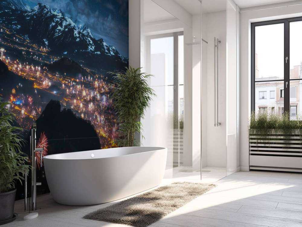 Lumière de feux d'artifice au-dessus du village alpin