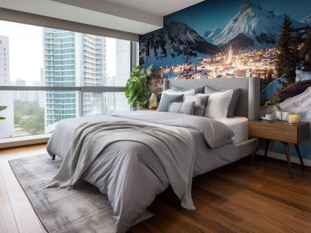 Village alpin scintillant sous un ciel étoilé