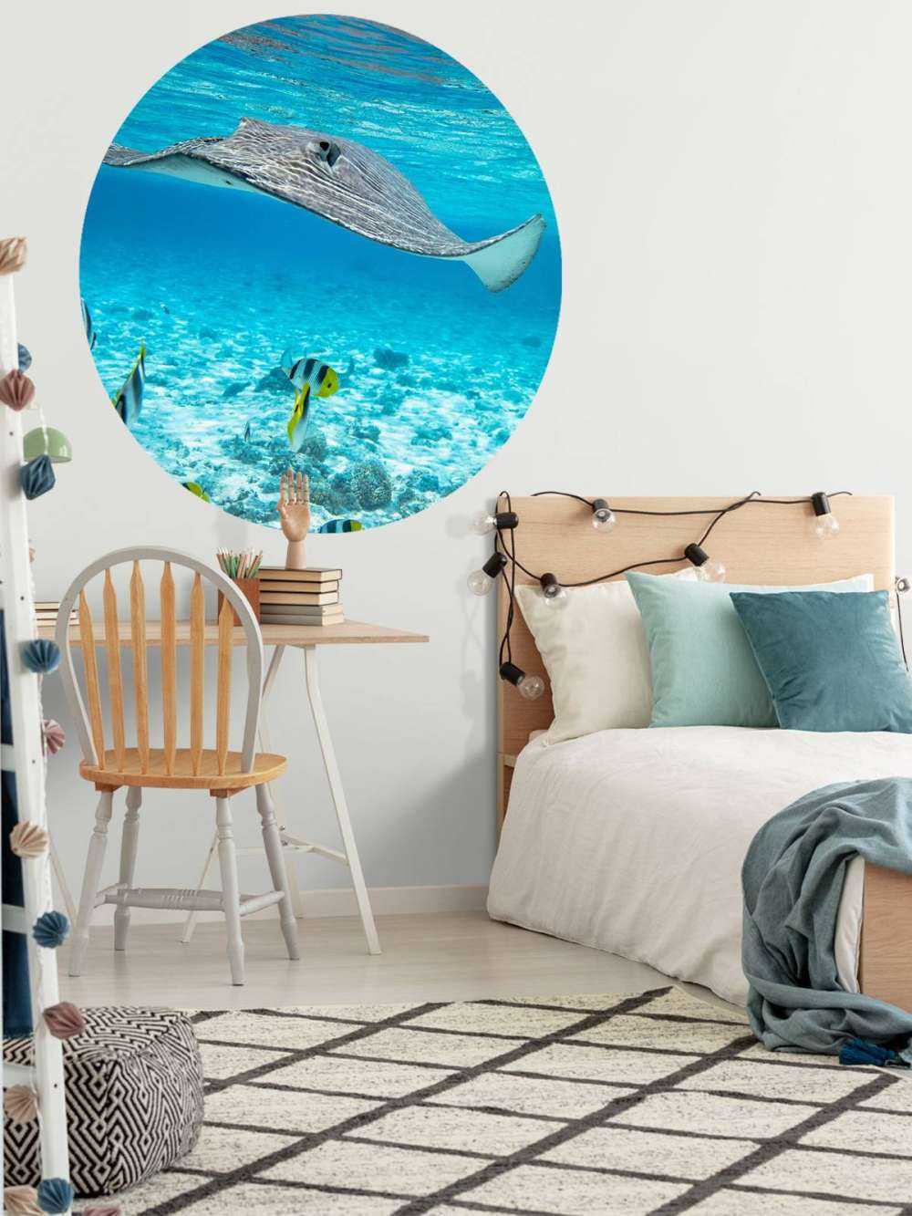 Pastenague parmi les poissons coralliens