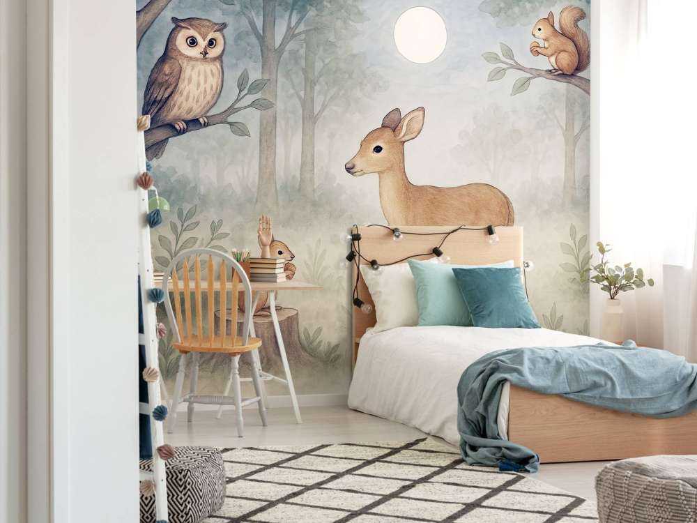 Lumière de la lune dans la forêt avec des animaux