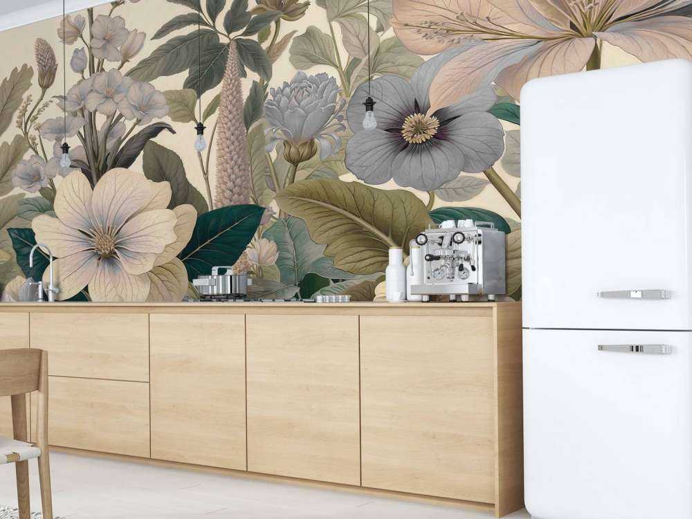 Fleurs botaniques dans des tons bleu doux