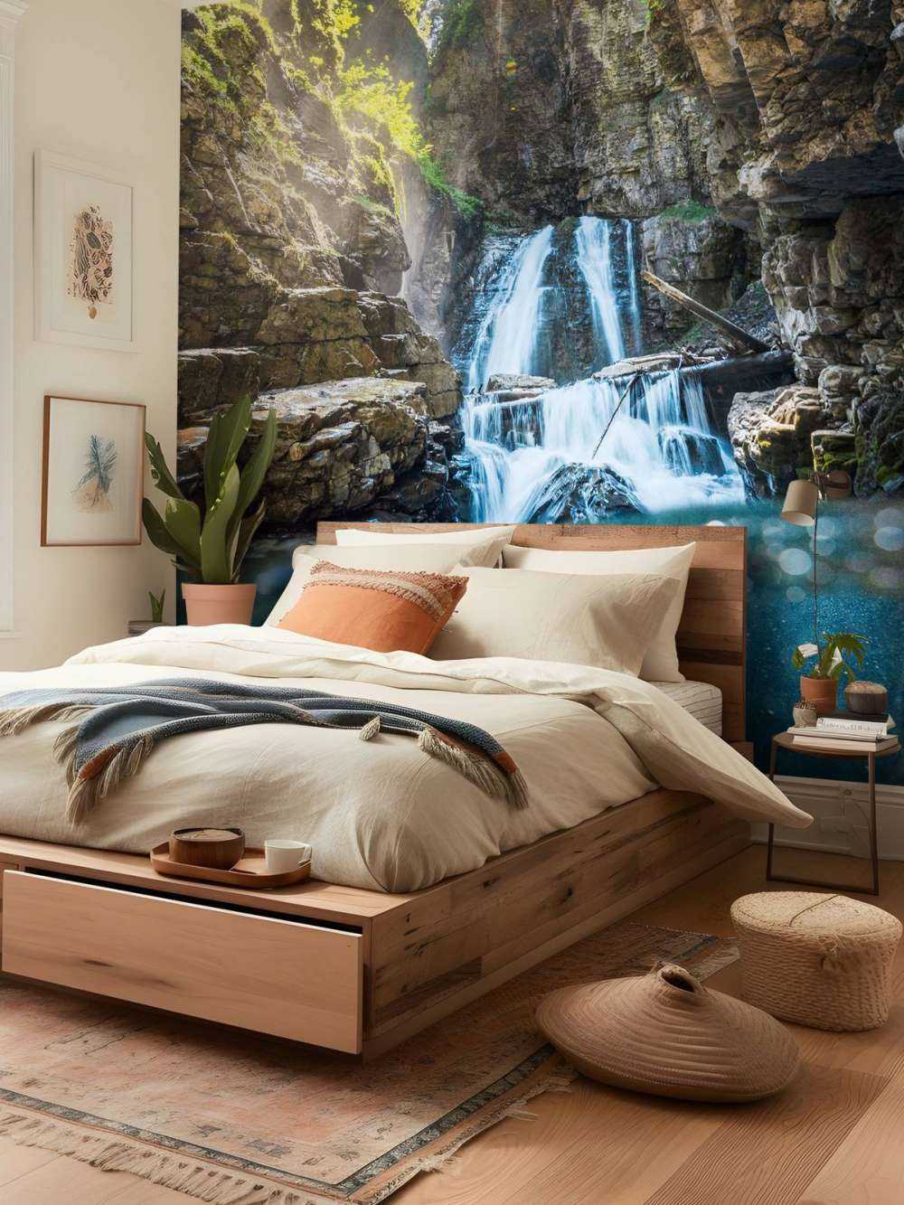 Lumière du soleil sur la cascade de montagne