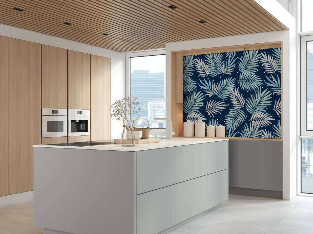 Motif de feuilles tropicales bleu canard