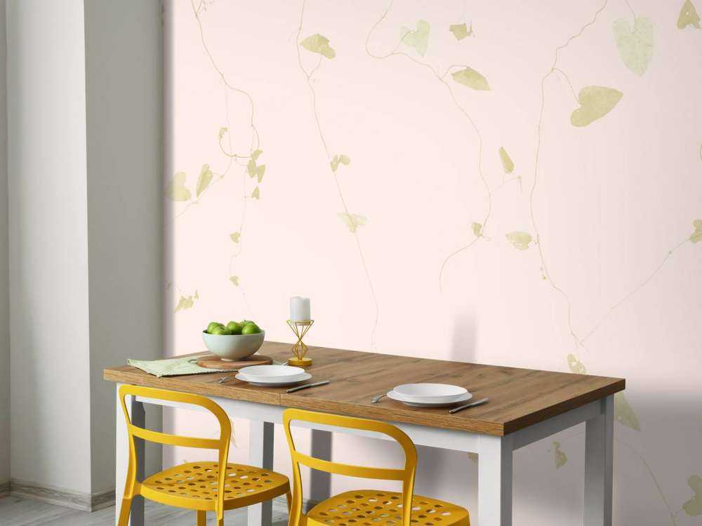 Papier Peint Panoramique Feuilles de tilleul - rose poudré