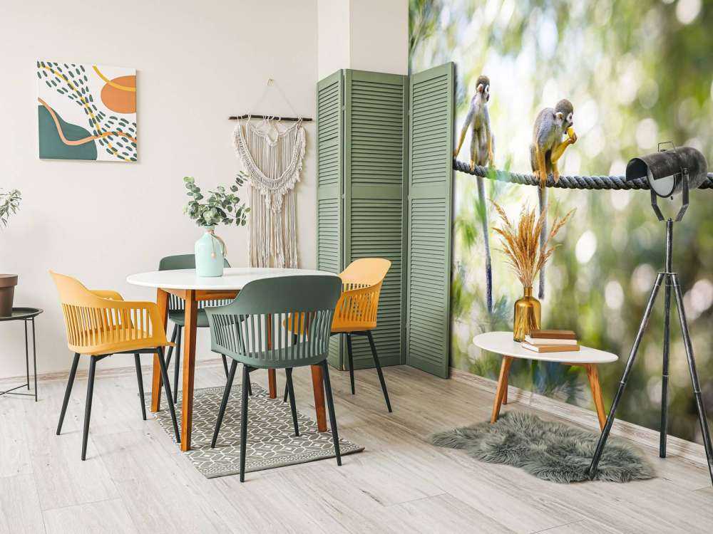 Singes écureuils sur corde