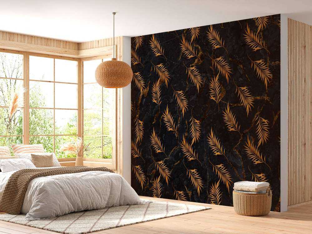 Feuilles tropicales sur marbre