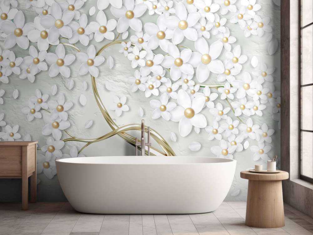 Fleurs blanches dorées