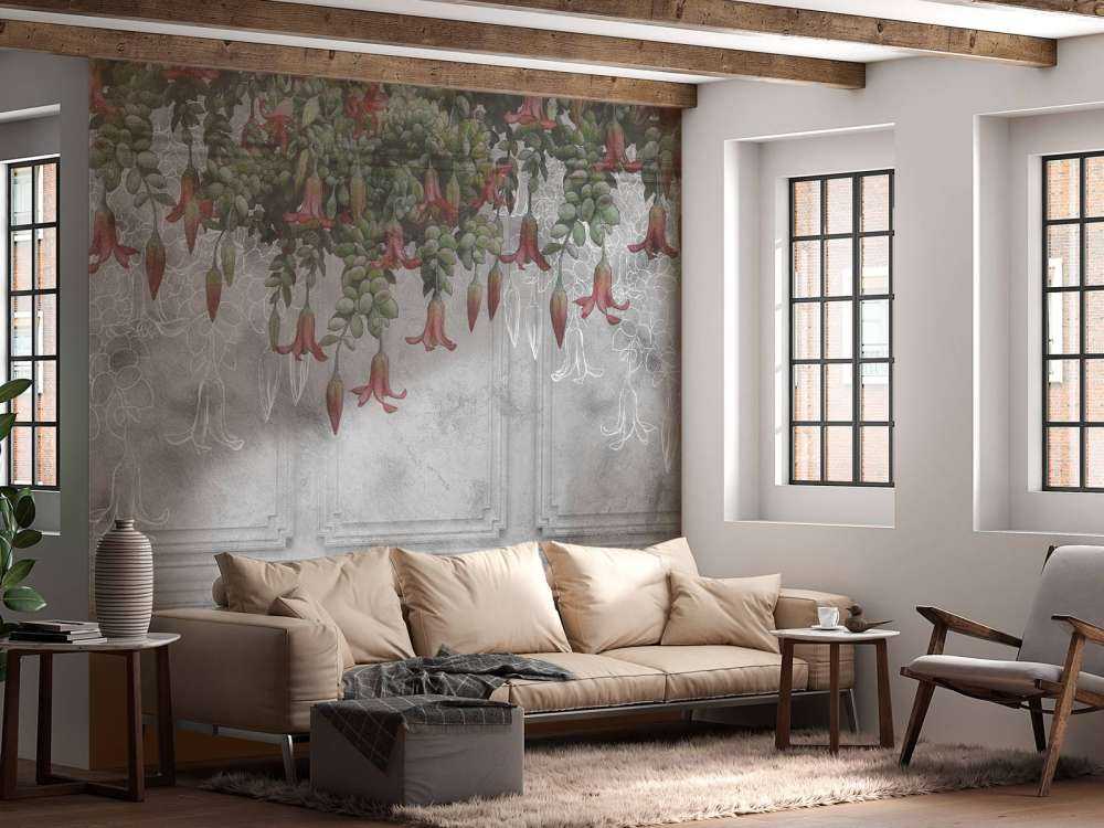 Mur gris classique avec fleurs