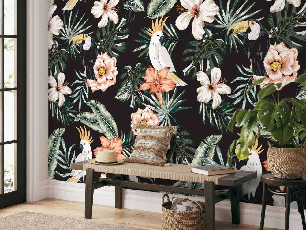 Toucan tropical et perroquet