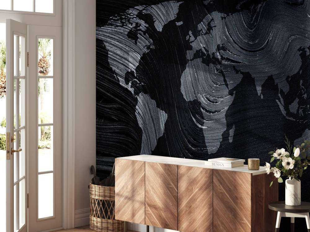 Carte du monde sur une feuille de palmier