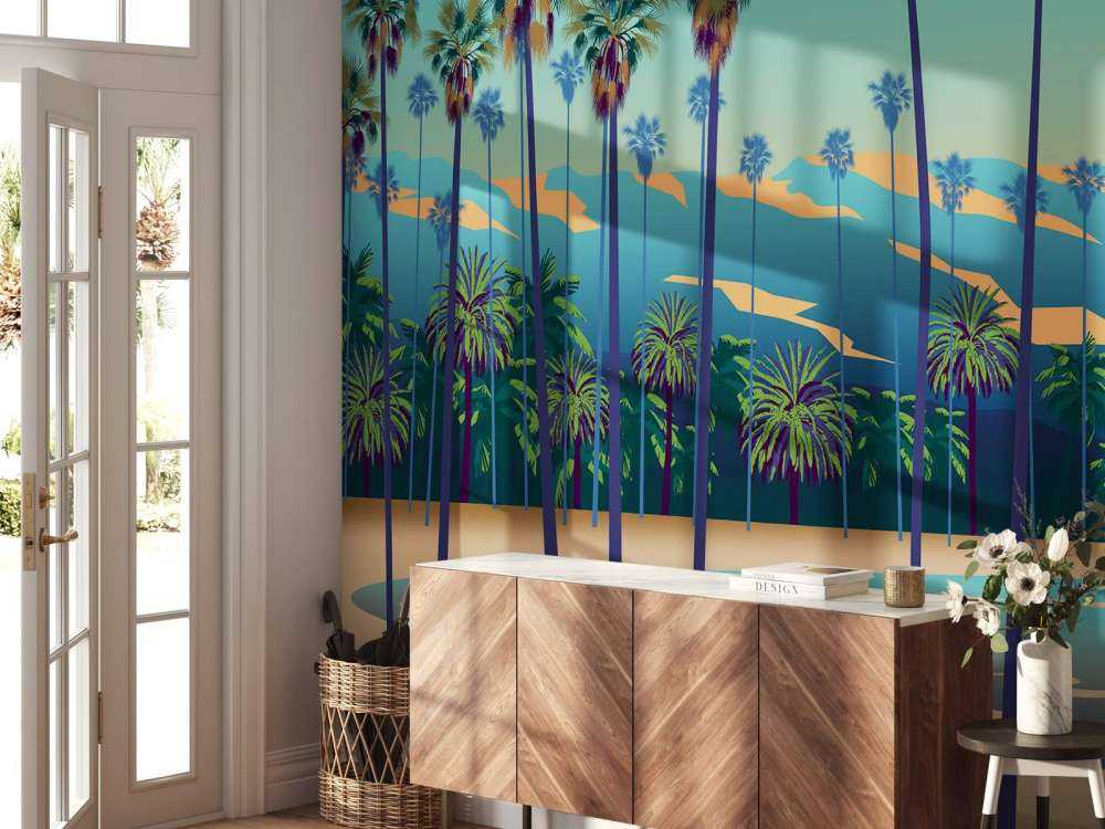 Lac dessiné avec des palmiers