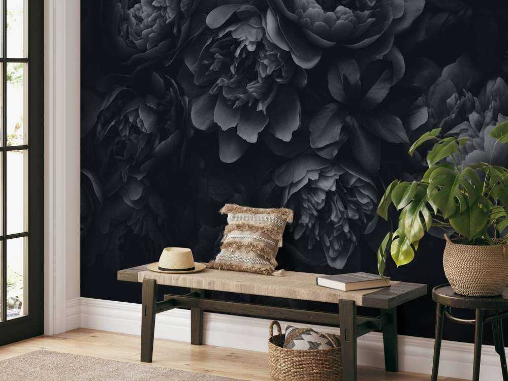 Fleurs opulentes noires et grises