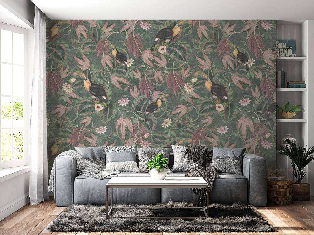 Oiseaux & toucans de la jungle tropicale - vert foncé