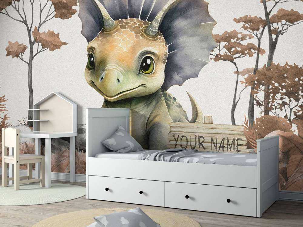 Bébé tricératops dans la jungle taupe