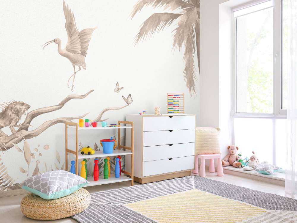 Branche avec animaux de la jungle en taupe