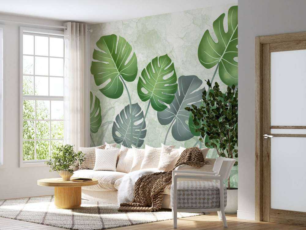 Feuilles sur du marbre