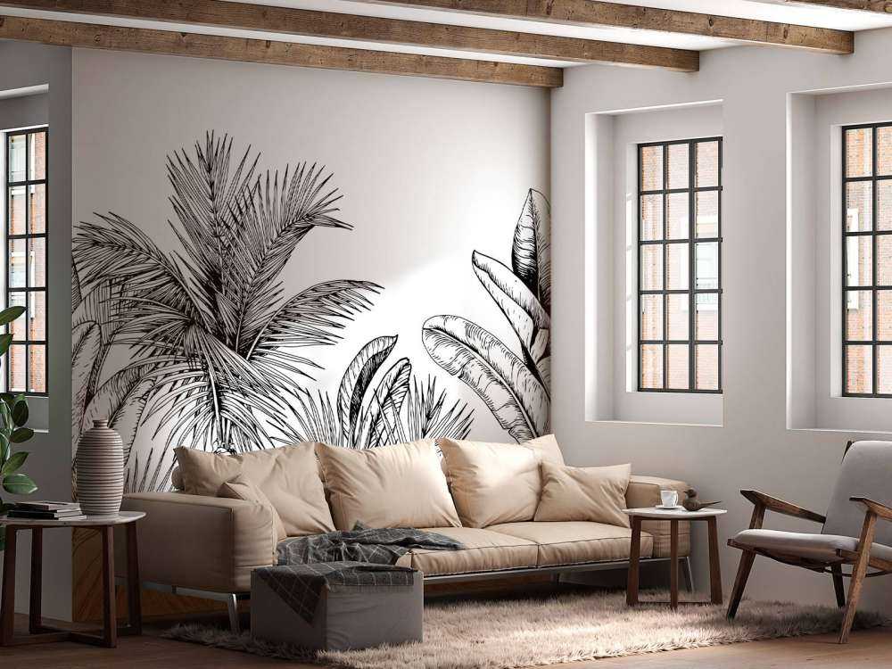 Palmiers et feuilles de bananier