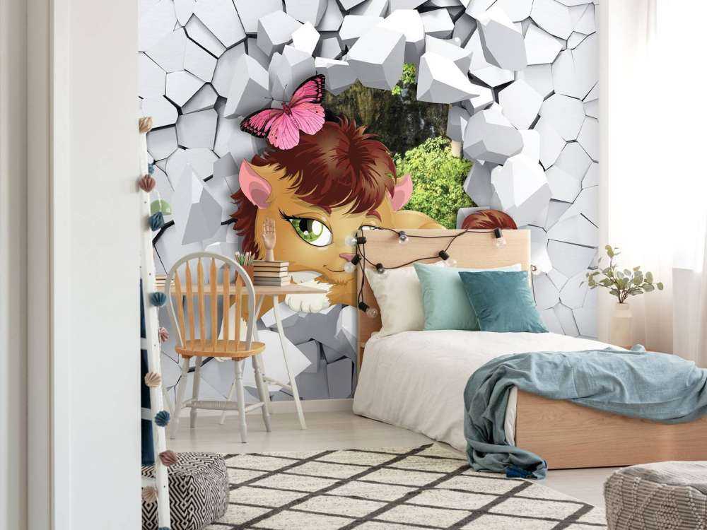 Lionne à travers un mur