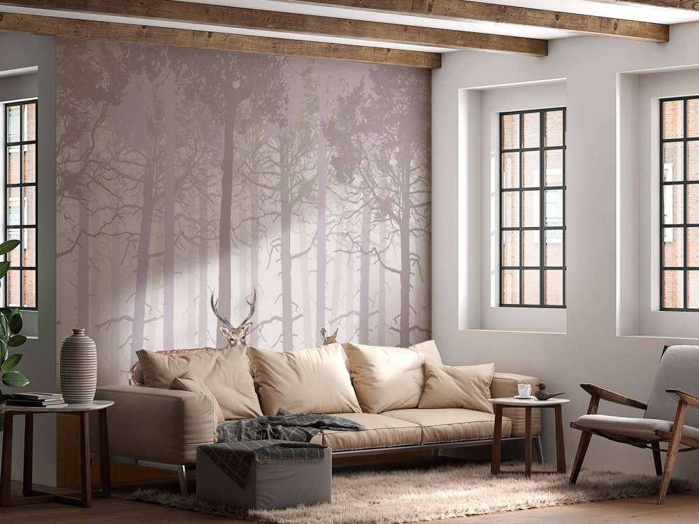 Famille de cerfs, rose