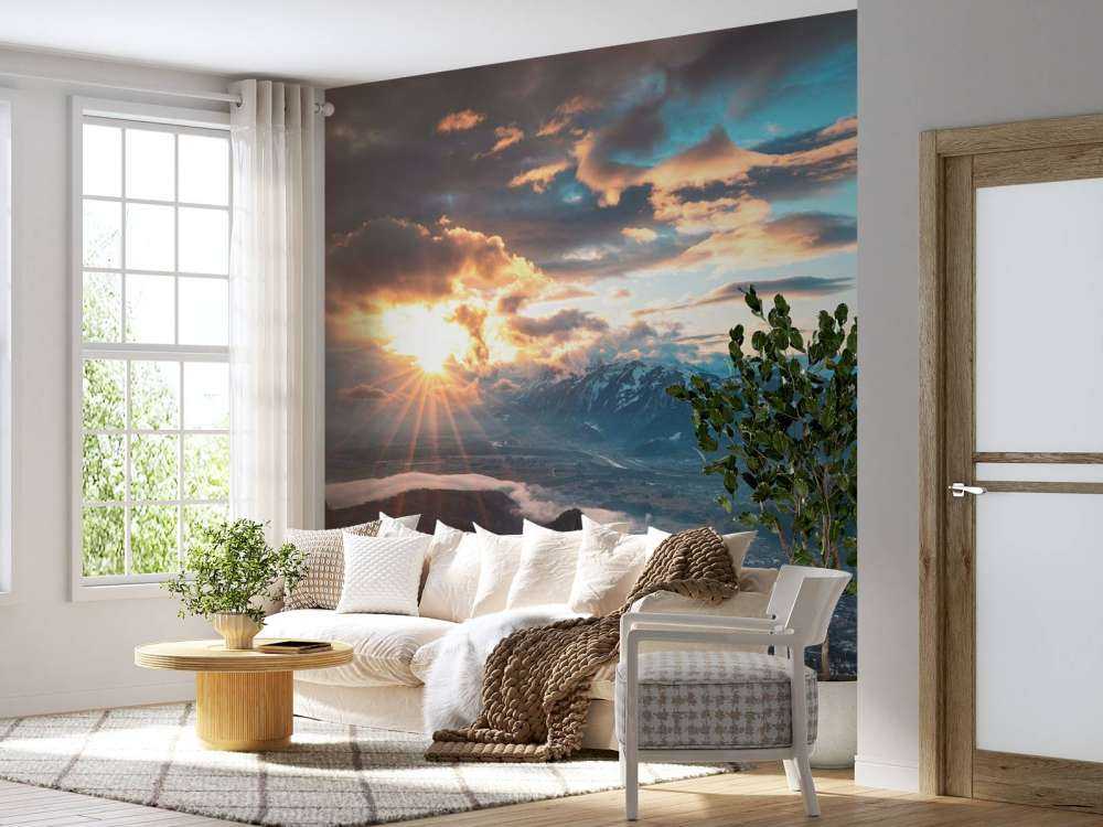 Coucher de soleil sur la vallée alpine