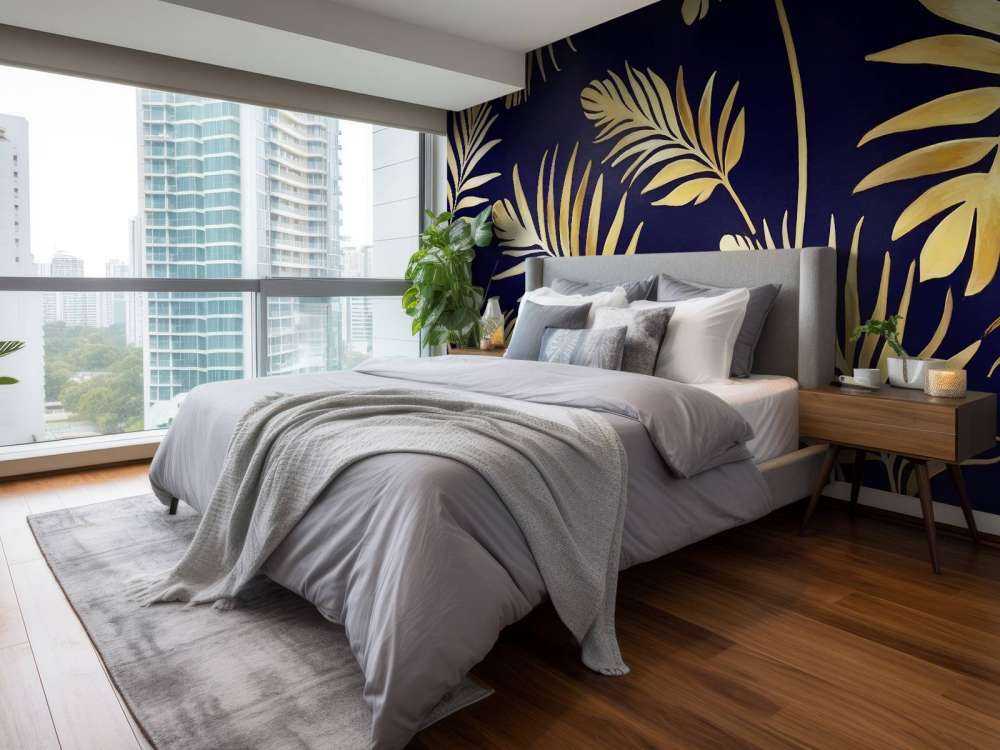 Feuilles dorées sur cuivre foncé