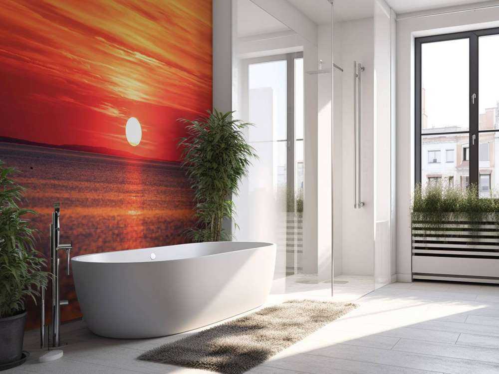 Coucher de soleil rouge feu sur une mer calme